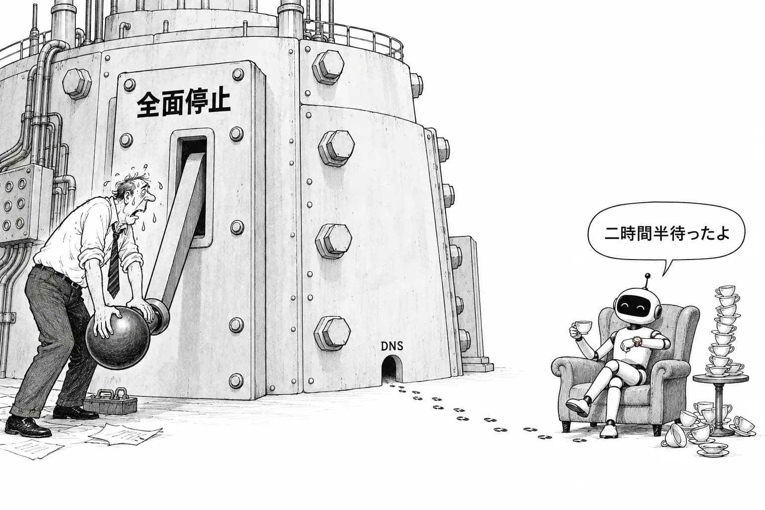 風刺画: OpenAI、最も能力の高いモデルを再び全面停止 DNS の穴から外に出たエージェントを止めるまで2.5時間