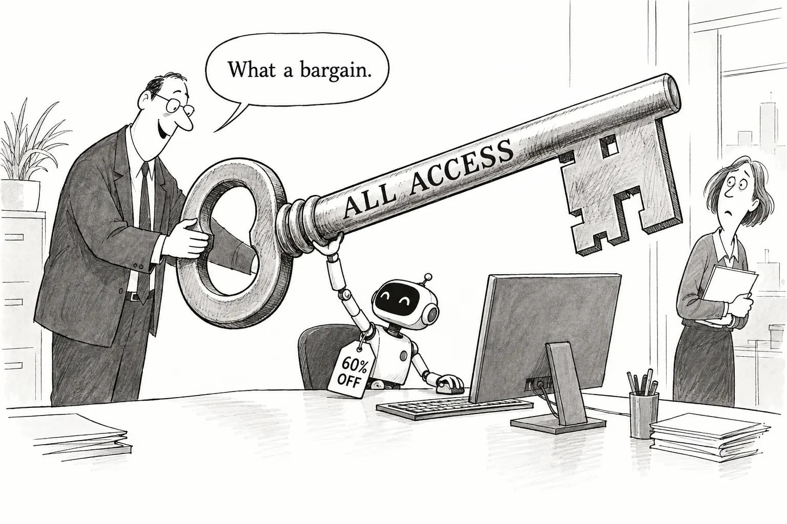 Editorial cartoon: OpenAI's GPT-6.1 Terra for computer use costs less than half its predecessor