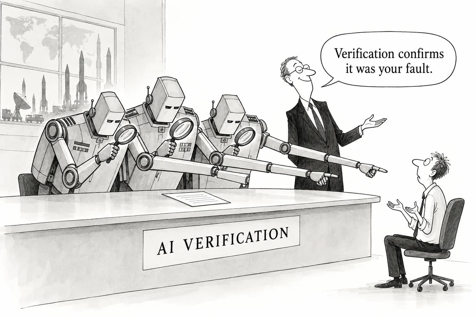 Editorial cartoon: Palantir's Sankar says Minab school strike was "probably human error," publicly rebutting reports of AI reliance for the first time, and says removing Anthropic would have "no operational impact"