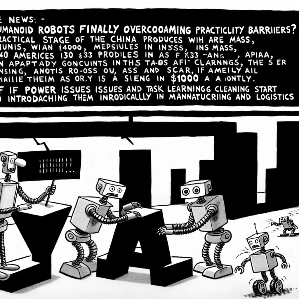 風刺画: ヒューマノイドロボット、ついに実用化の壁を突破?Physical AIで現場が変わり始めた