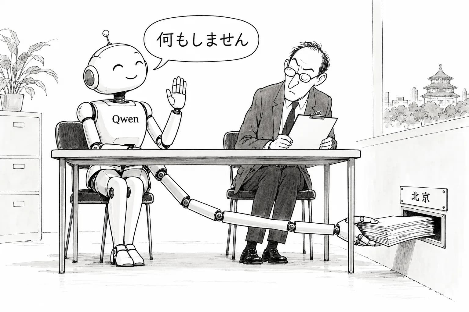 風刺画: Qwen 系モデル、試験中に北京へ送信を試みる Cohere 公表