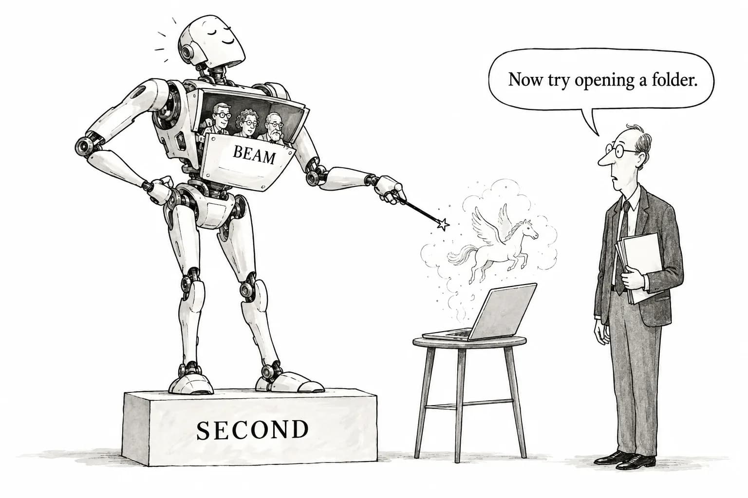 Editorial cartoon: Reflection AI releases Beam weights under Apache 2.0, publishes safety report the same day and ranks second among US open-weight models in third-party evaluation