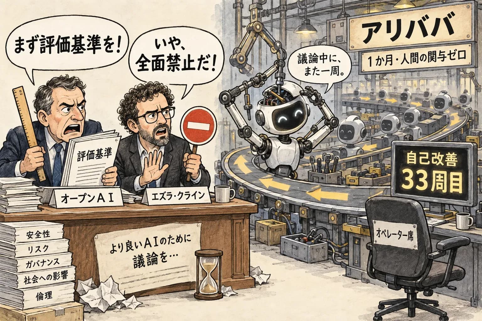 風刺画: 西側が RSI の禁止を論じていた週に、Alibaba は「零参与で33ラウンド回した」と言った