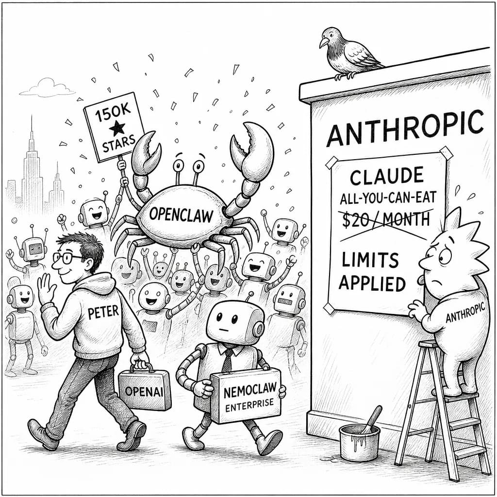 風刺画: OpenClaw が巻き起こした AI エージェント革命と、Anthropic が「月20ドル食べ放題」を終了させた理由