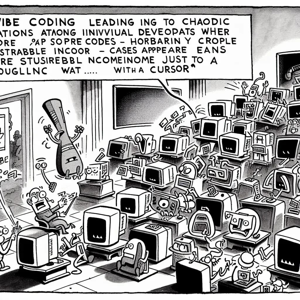 風刺画: 「バイブコーディング」で個人開発がヤバいことになってる件 - Cursorだけで月170万稼ぐ人も現る