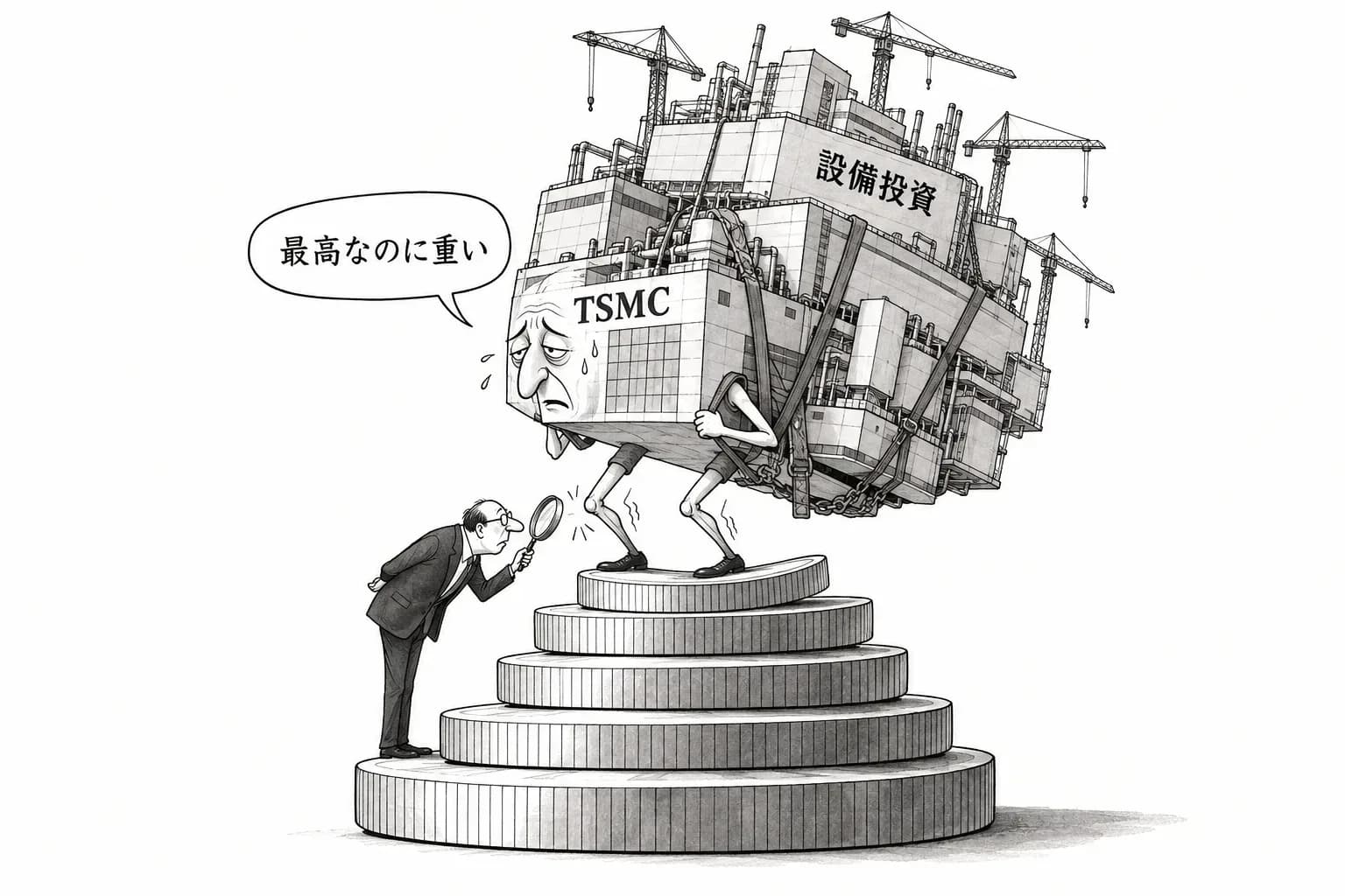 風刺画: TSMC、売上467億ドルで6四半期連続の過去最高。それでも粗利益率の低下と設備投資の増加を警告